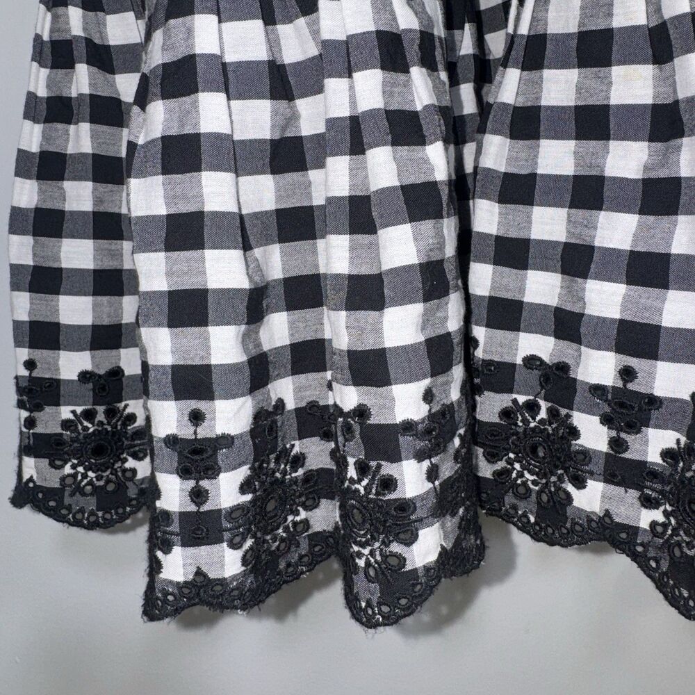 J. Crew Gingham Dress Women 14 Black White Tie Strap Midi Eyelet Trim Cottage - Picture 4 of 12